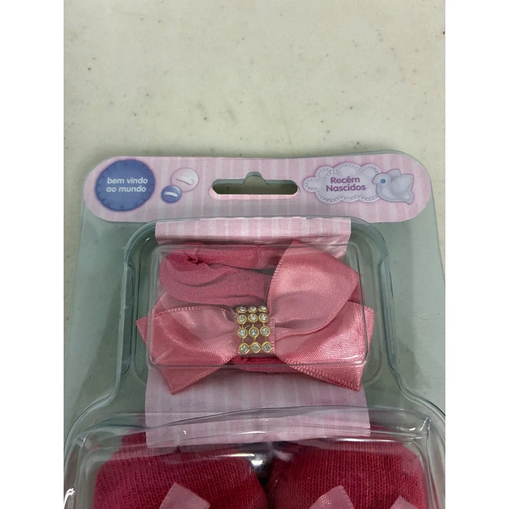 Pimpolho Pink Newborn Baby Booties and Headband Gift Set with Rhinestone‎ Bows